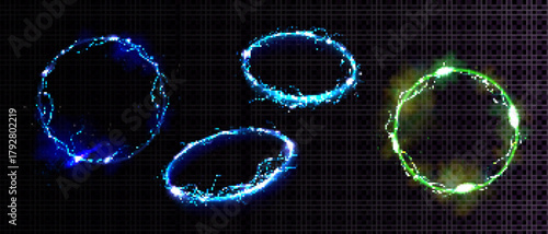 Glowing blue electric ring with lightning energy futuristic plasma aura with neon sparks vector