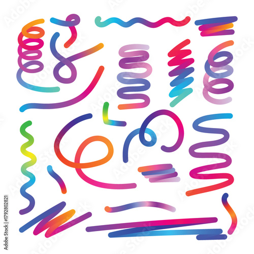 Assorted colorful gradient swirls and lines design