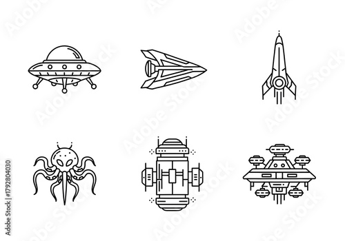 vector illustration of a set of alien ships icon collection
