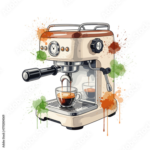 Watercolor Espresso Machine Coffee Splash T-Shirt
