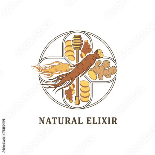 Herbal Natural Elixir Ginseng Ginger Honey Logo