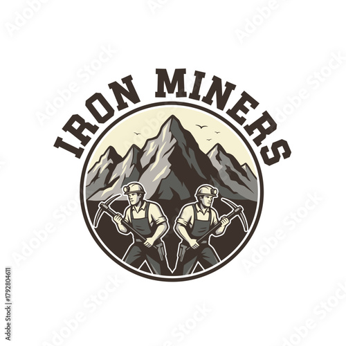 Vintage Iron Miners Mountain Mining Logo