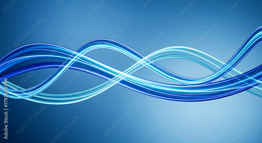 Fototapeta premium Blue abstract flowing light waves on gradient background