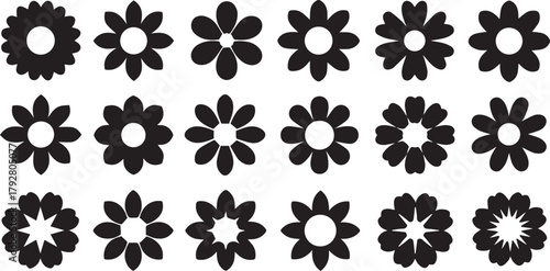 Collection of black flower silhouettes on white background Keywords: flower, silhouette, icon