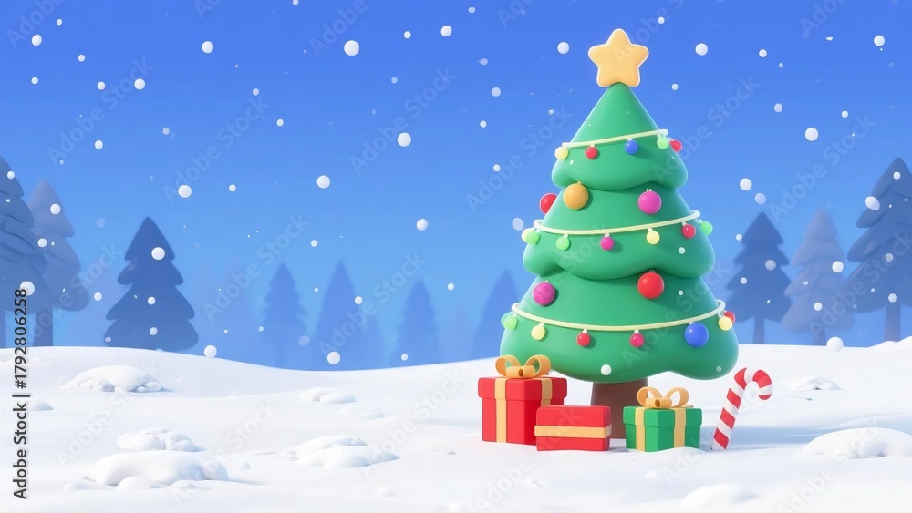 Obraz premium Christmas tree in snow with gifts