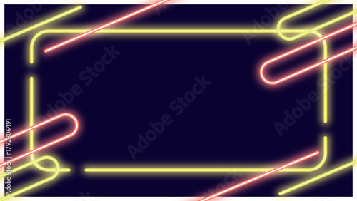 黄色とオレンジのポップで可愛いネオン線フレーム背景