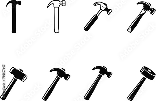 Collection of hand drawn hammer icons 