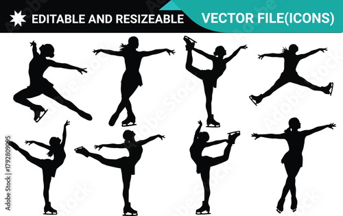 Dynamic Figure Skater Silhouettes Collection .