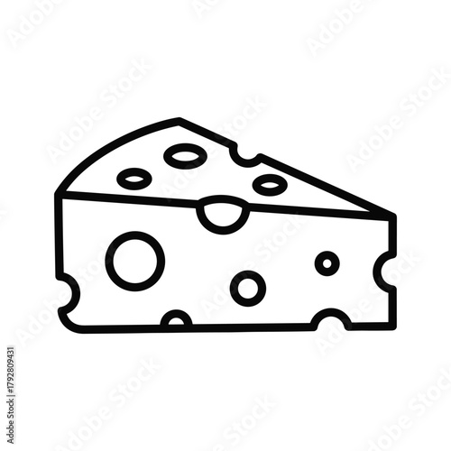 Simple line art of a cheese wedge, , ideal for foodrelated designs and illustrations