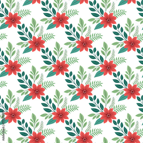 Floral Pattern With Red Flowers And Green Leaves — Seamless Design For Textiles And Wallpapers