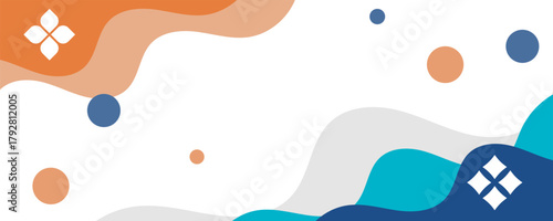 Blue and orange geometric business banner design. Creative banner design with wave shapes and lines for template. Simple design on white horizontal banner. Eps10