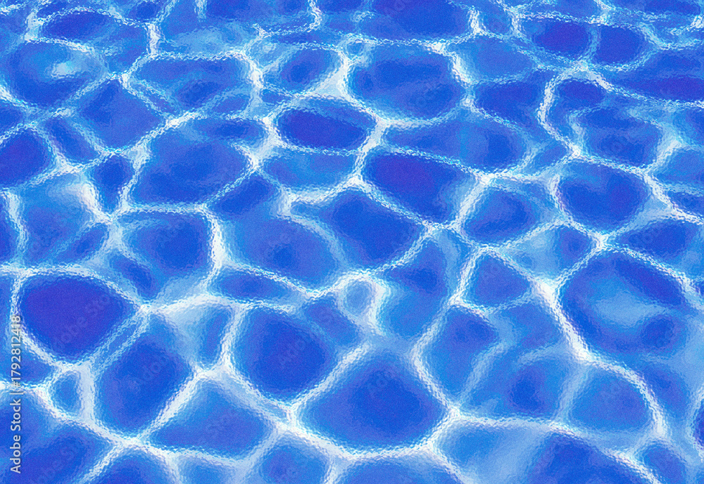 Obraz premium Crystal clear swimming pool water surface glowing with sunlight reflections, deep blue hues and shimmering ripple patterns, conveying refreshed summer leisure visuals