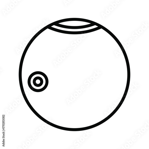 Line art icon of a planet with a ring and a moon