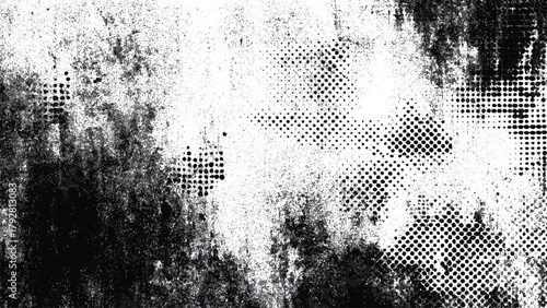 black and white halftone dots grunge texture overlay, rough aged comic book screen print paper effect background.