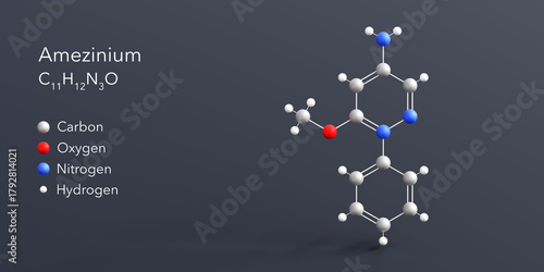 Fototapeta Naklejka Na Ścianę i Meble -  amezinium molecule 3d rendering, flat molecular structure with chemical formula and atoms color coding