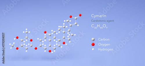 Fototapeta Naklejka Na Ścianę i Meble -  cymarin molecule, molecular structure, cardiotonic agent 3d model, Structural Chemical Formula and Atoms with Color Coding