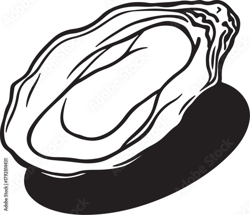 Oyster Hand-drawn Sketch Drawing Vector Illustration, Line Linear Symbol Engraving Coloring Book, Black and White Isolated