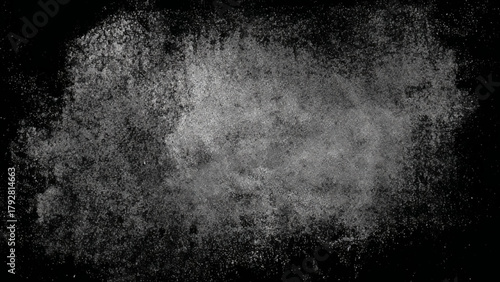 black background with white dust particles and grunge texture frame, abstract dark distressed vignette overlay