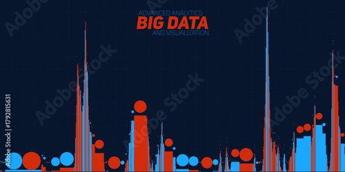 Vector abstract financial big data graph visualization. Stock index infographics aesthetic design. Visual information complexity. Intricate data threads chart. Business analytics