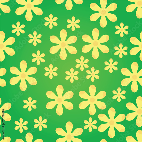 Seamless floral pattern with pastel yellow flowers and green Background on a vector background