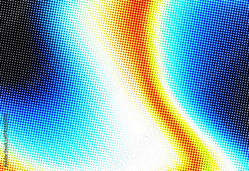 Abstract rainbow gradient with halftone dot texture and flowing curved light, creating a vibrant, futuristic background ideal for digital design projects and branding materials