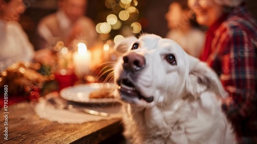 Festive Moments With Family and a Happy Dog Around the Christmas Dinner Table