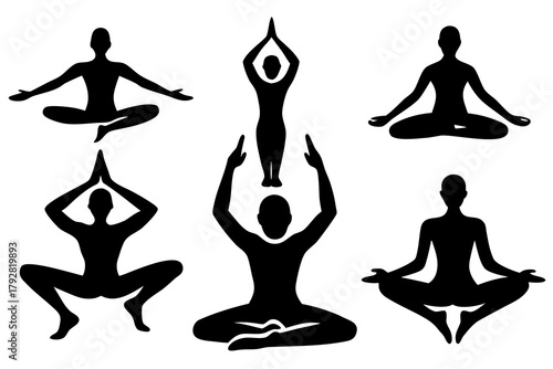 Person doing yoga pose silhouette pack isolated on white background
