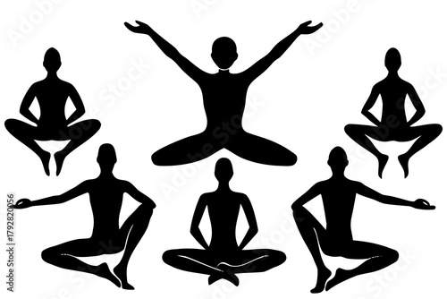 set of Person doing yoga pose silhouette vector 