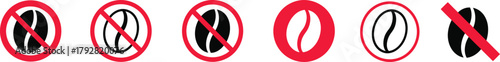 No Caffeine Sign Vector Icon Set. Stop Coffee Prohibition Symbol for Healthy Lifestyle and Diet Warnings.