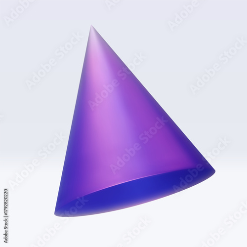 3d iridescent hologram cone, pyramid. Render geometry figure in purple, pink, blue colors. Vector illustration isolated on white for design projects, product display, presentation, adv