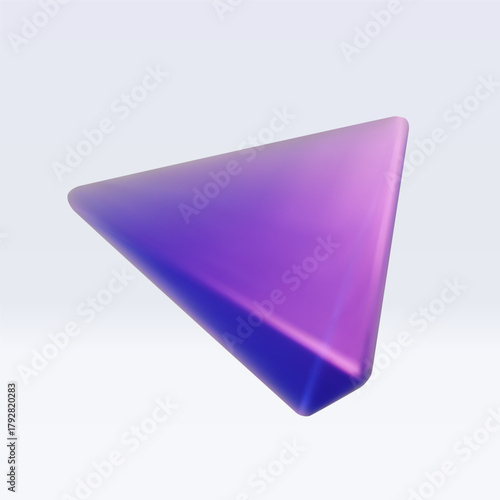3d iridescent hologram triangle, pyramid. Render geometry figure in purple, pink, blue colors. Vector illustration isolated on white for design projects, product display, presentation, adv