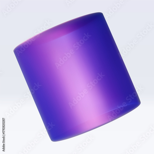3d iridescent hologram cylinder, barrel. Render geometry figure in purple, pink, blue colors. Vector illustration isolated on white for design projects, product display, presentation, adv