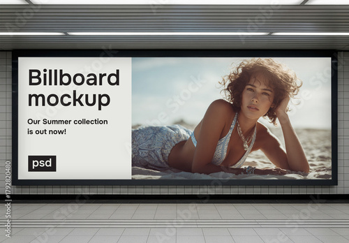 A horizontal advertising billboard in a public station - mockup