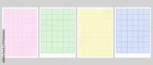 Millimeter Grid Graph Sheet Paper Set. Colorful Pattern Mat A4 Background