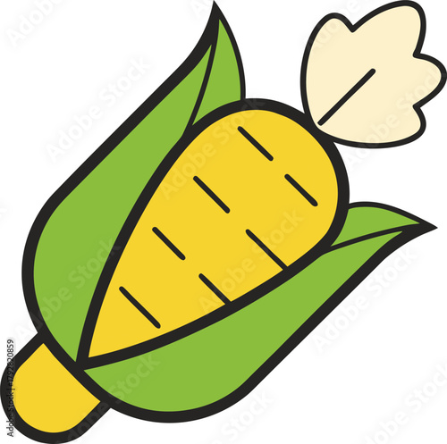A fresh yellow corn with green husk Vector Illustration