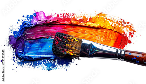 Paintbrush with visible color streaks and fine bristle, painting concept PNG.