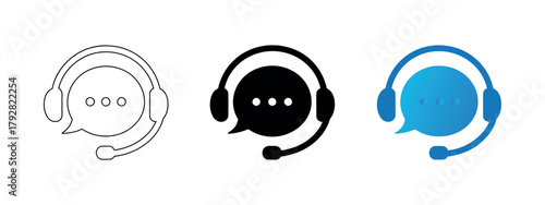 Customer service icon, chat support operator headset, communication assistance sign