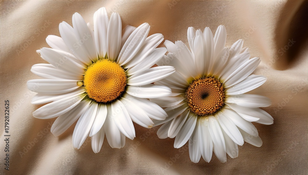Obraz premium two white daisies on beige linen