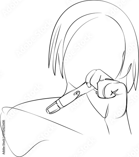 One continuous line drawing on white isolated background. Minimalism linear illustration. person, woman, test, pregnancy, mother, female, young, result, pregnant, fertility