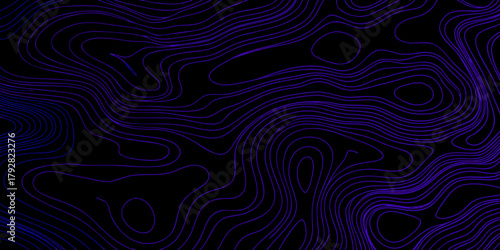 Abstract topographic map lines in vibrant purple and blue on a dark background