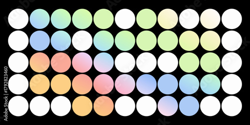 A grid of soft pastel gradient circles on a black background