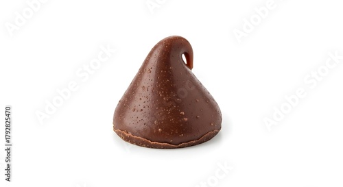 Single dark chocolate kiss candy on white background