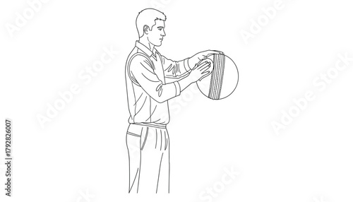 Cricket Batsman Playing an Aggressive Drive Shot: Detailed Line Art Vector Illustration of a Player Hitting the Ball with Precision and Full Gear 