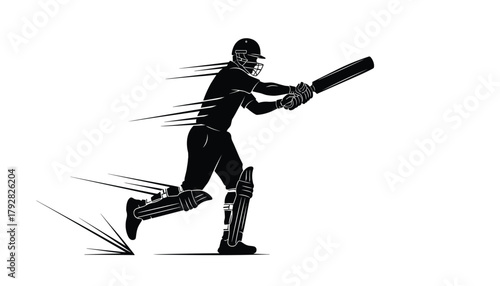 Cricket Batsman Tapping the Bat on the Pitch: Line Art Vector Illustration of a Player Taking Guard and Preparing to Bat 
