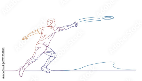 Ultimate Frisbee Player Catching the Disc: Dynamic Line Art Vector Illustration of an Athlete in Motion with Speed Trails 