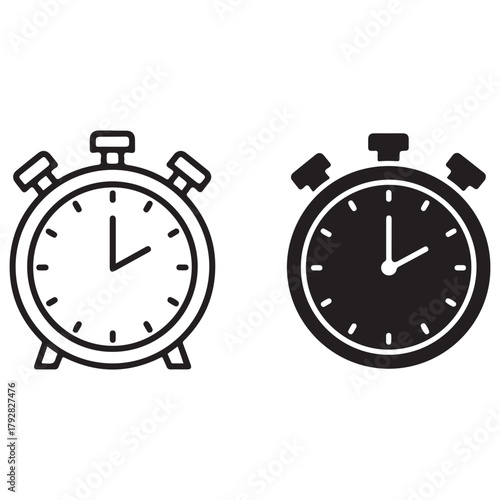 Stopwatch Icon Set: Outline and Filled Styles