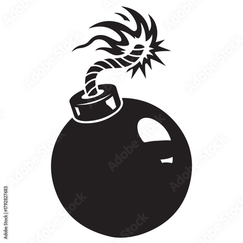 Black Bomb Silhouette with Exploding Fuse