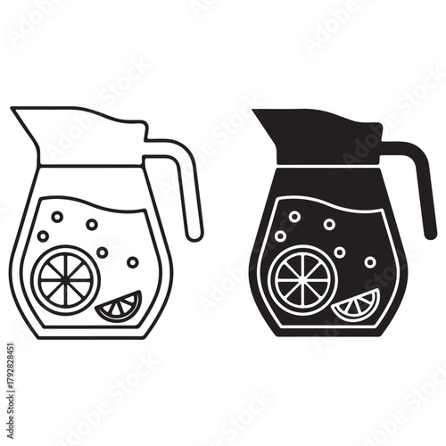 Line Art and Silhouette of a Pitcher with Slices of Citrus Fruit