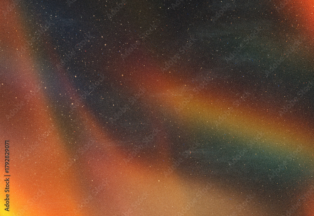 Obraz premium Long exposure night sky with vibrant aurora borealis ribbons sweeping across a starry horizon, warm orange foreground glow, and a magical celestial atmosphere