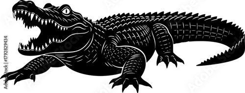 Silhouette of a powerful and mysterious alligator against a clean white backdrop vector illustration
